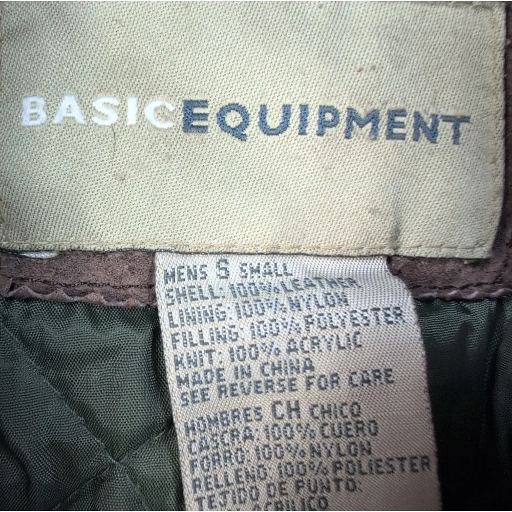Basic Editions Jacket Mens S Brown Green Leather Suede Varsity Coat Pockets